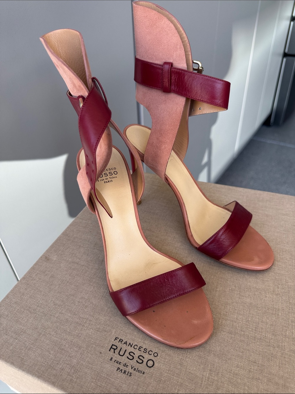 Francesco Russo Two-Tone Pink and Burgundy Suede & Leather Heels